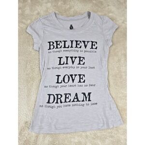 JL JLynn T Shirt M/M Believe Live Love Dream Graphic‎ Tee Gray